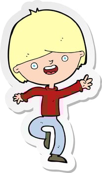 sticker of a cartoon happy boy dancing vector