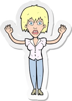 sticker of a cartoon woman stressing out vector