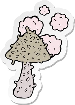 sticker of a cartoon weird mushroom vector
