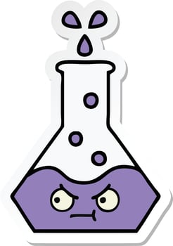 sticker of a cute cartoon science beaker vector