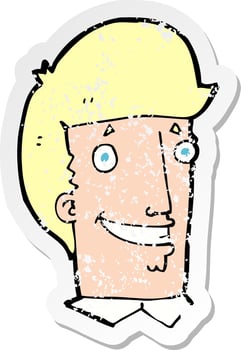 retro distressed sticker of a cartoon happy man vector