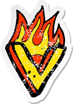 retro distressed sticker of a cartoon flaming letter vector