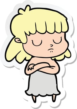 sticker of a cartoon indifferent woman vector