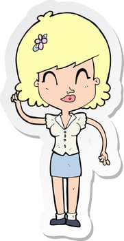 sticker of a cartoon pretty woman with idea vector