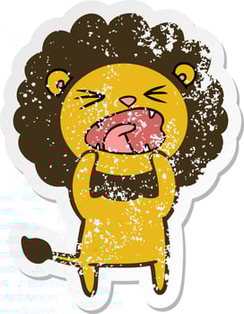 distressed sticker of a cartoon lion vector