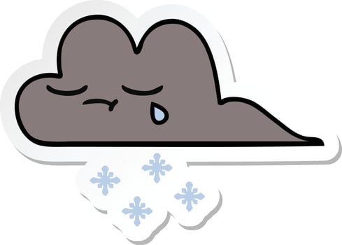 sticker of a cute cartoon storm snow cloud vector