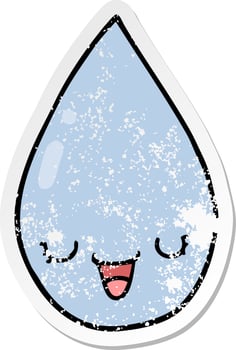 distressed sticker of a cartoon raindrop vector