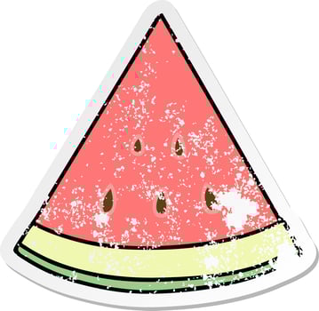 distressed sticker of a quirky hand drawn cartoon watermelon vector