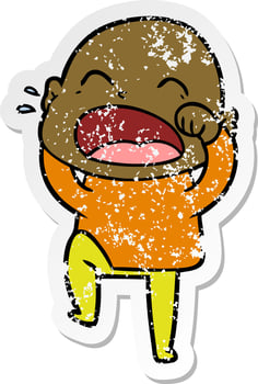 distressed sticker of a cartoon shouting bald man vector
