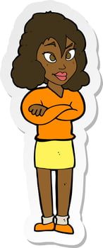 sticker of a cartoon woman with crossed arms vector