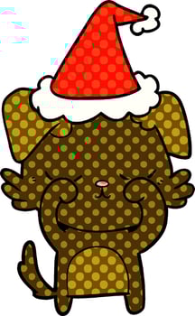 cute comic book style illustration of a dog wearing santa hat vector