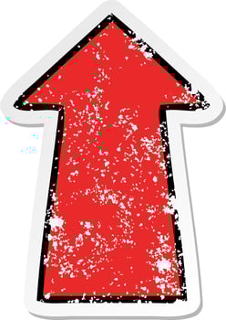 distressed sticker of a quirky hand drawn cartoon arrow vector