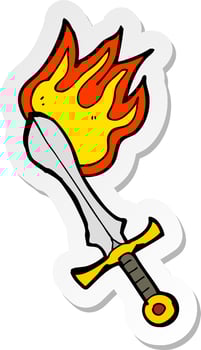 sticker of a cartoon flaming sword vector