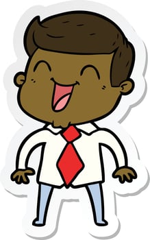 sticker of a cartoon man laughing vector