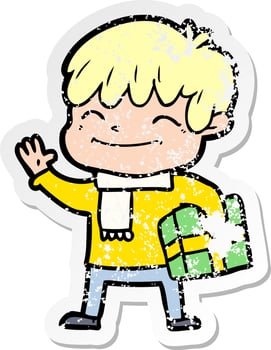 distressed sticker of a cartoon happy boy vector