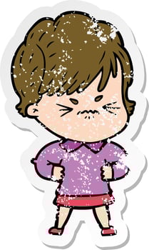 distressed sticker of a cartoon frustrated woman vector