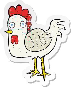 retro distressed sticker of a cartoon chicken vector