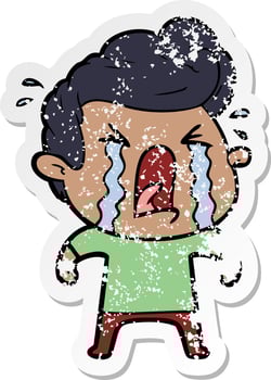 distressed sticker of a cartoon crying man vector