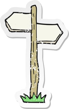 distressed sticker of a cartoon old direction sign vector