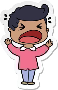 sticker of a cartoon shouting man vector