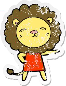 distressed sticker of a cartoon lion vector