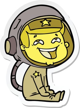 sticker of a cartoon laughing astronaut vector