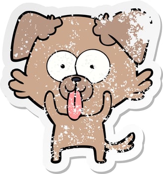 distressed sticker of a cartoon dog with tongue sticking out vector
