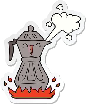sticker of a cartoon coffee pot vector