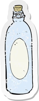 retro distressed sticker of a cartoon traditional bottle vector