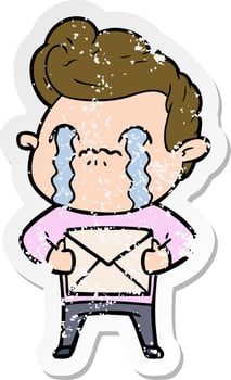 distressed sticker of a cartoon man crying vector