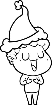 laughing line drawing of a man wearing santa hat vector