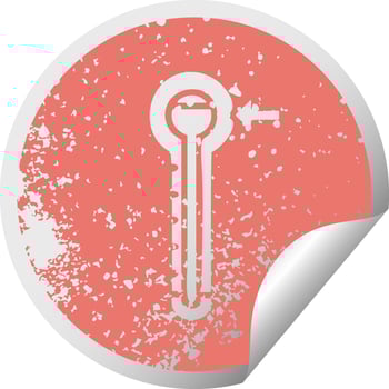 distressed circular peeling sticker symbol hot thermometer vector