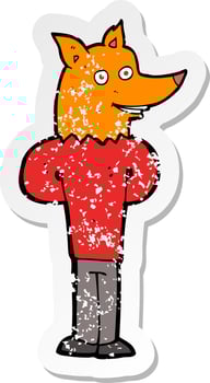 retro distressed sticker of a cartoon fox man vector