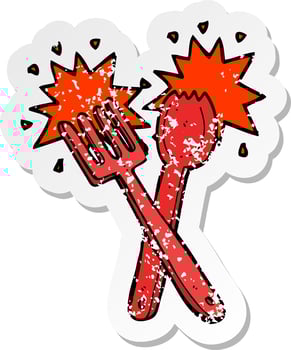 retro distressed sticker of a cartoon cutlery vector