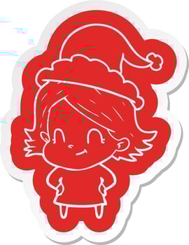 cartoon  sticker of a friendly girl wearing santa hat vector