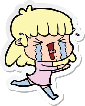 sticker of a cartoon woman in tears vector