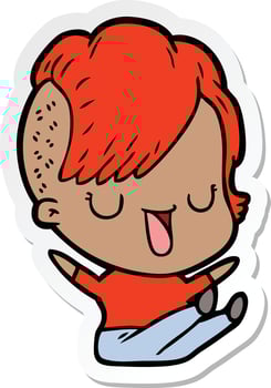 sticker of a cute cartoon girl with hipster haircut vector