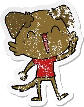 distressed sticker of a happy little dog cartoon vector