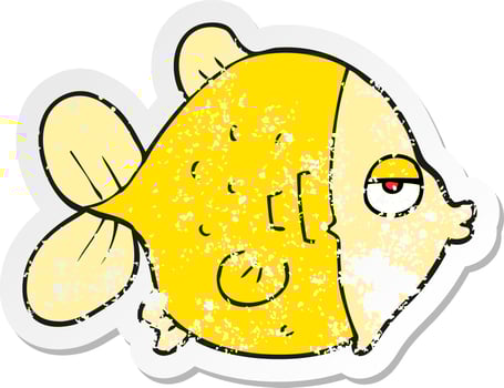 retro distressed sticker of a cartoon funny fish vector