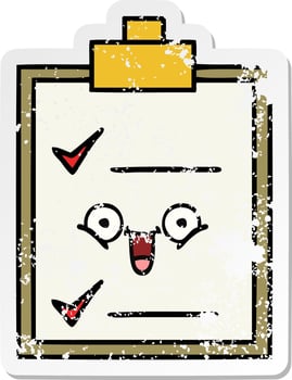 distressed sticker of a cute cartoon check list vector