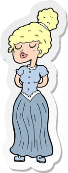 sticker of a cartoon pretty victorian woman vector