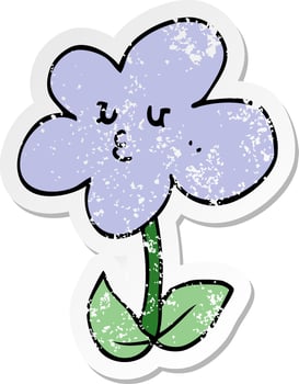 distressed sticker of a cartoon flower vector