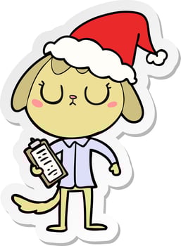 cute sticker cartoon of a dog wearing office shirt wearing santa hat vector