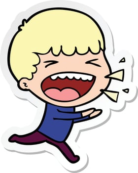 sticker of a cartoon laughing man vector