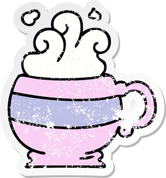 distressed sticker of a quirky hand drawn cartoon hot drink vector