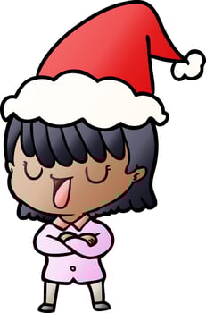 gradient cartoon of a woman wearing santa hat vector