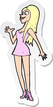 sticker of a cartoon woman in pink dress vector