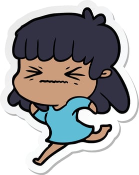 sticker of a cartoon angry girl vector