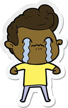 sticker of a cartoon man crying vector