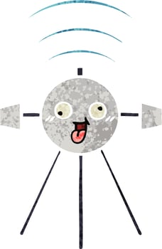 retro illustration style cartoon satellite vector